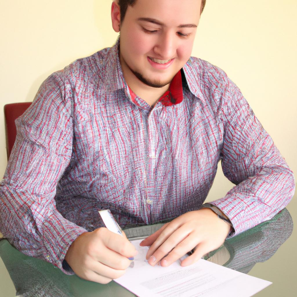 Person Signing Financial Documents, Smiling